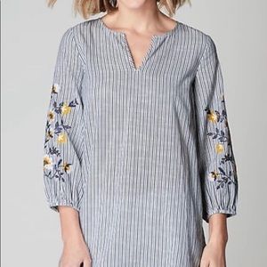 J. Jill Floral Sleeve Striped Tunic Blue White M